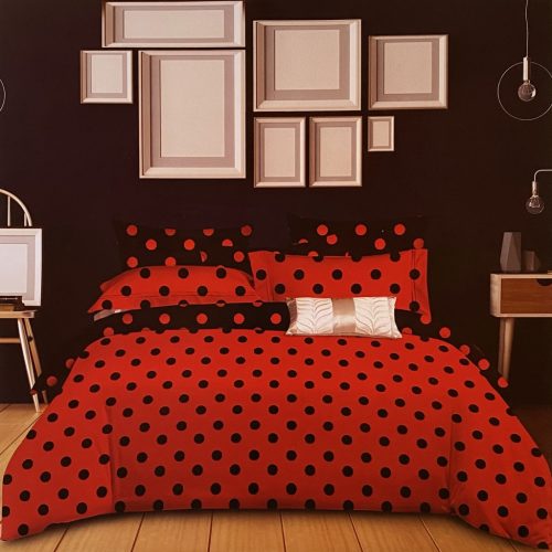 Dotted 4 részes kétoldalas ágyneműhuzat - vörös-fekete