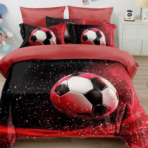3 részes focis ágyneműhuzat - piros-fekete
