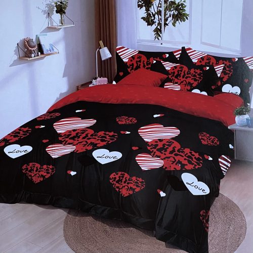 Szerelmes 7 részes ágynemű - vörös és fekete