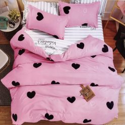 Szívecskés 7 részes ágynemű - rózsaszín