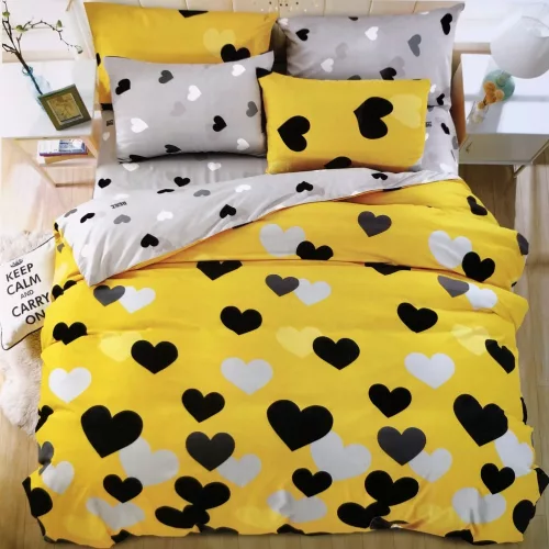 Szívecskés 7 részes ágynemű - sárga-fekete