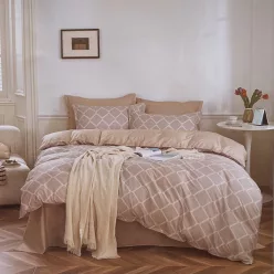 Bézs kockás 6 részes kétoldalas ágyneműhuzat
