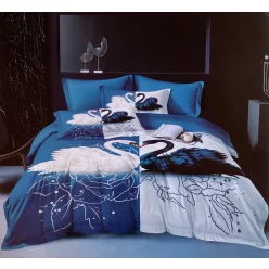 Ágyneműhuzat pároknak - hattyúk - kék és fehér