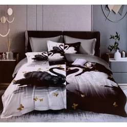 Ágyneműhuzat pároknak - hattyúk - fekete és fehér