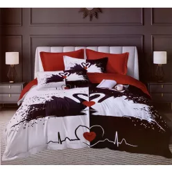   Ágyneműhuzat pároknak - hattyúk - vörös, fekete és fehér