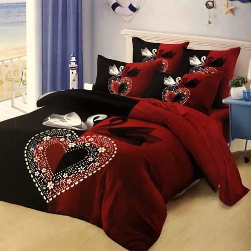 Ágyneműhuzat pároknak - 7 részes - hattyúk - fekete és vörös