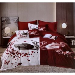   Ágyneműhuzat pároknak - 7 részes - hattyúk - vörös és fehér